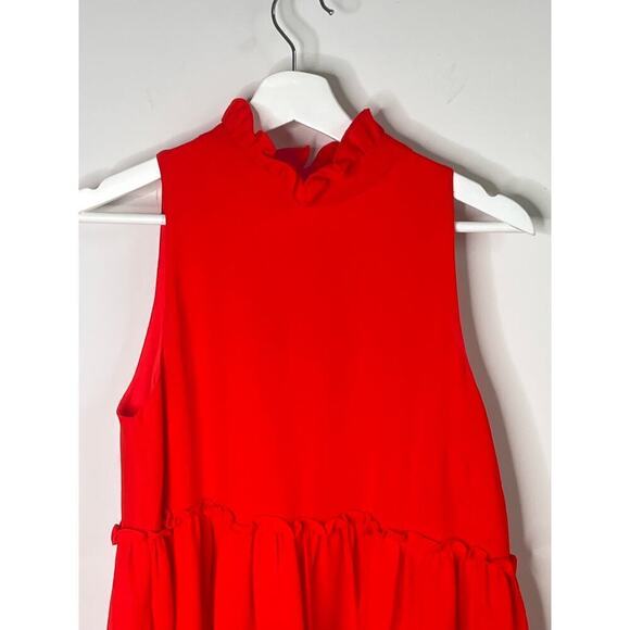 Elliatt Sonnet Ruffled Mock Neck Tiered A-Line Dress Poppy Red Womens Size Small - Picture 8 of 12